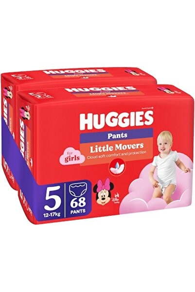 Huggies Pantaloni Little Movers 5, Fete, 12-17 kg, 68 bucăți