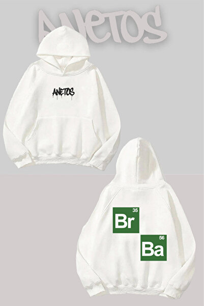 Anetos Br Ba Spate cu imprimeu Alb cu glugă Swea tricou