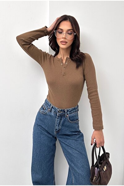 KHAB PREMİUM Kadın Uzun Kollu Patlı Fitilli Kaşkorse Bluz