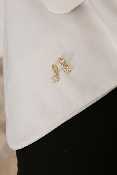 Sanem silver Şans Küpe,Yonca Küpe,14 Ayar Altın Üzeri Altın Kaplama, Küpe,TRE...