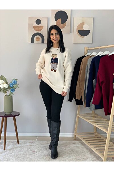 YusGos Women's Teddy Bear Crew Neck Knit Sweater