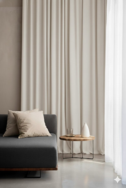 Ran Perde Düz Fon Perde - Pilesiz Dikim - Krem -2 Adet