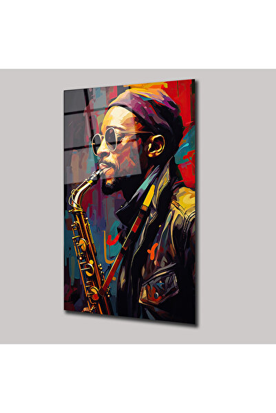 SteelArtDec SAKSAFON ÇALAN ADAM ILLUSTRATION ART - CAM TABLO - DEG0121