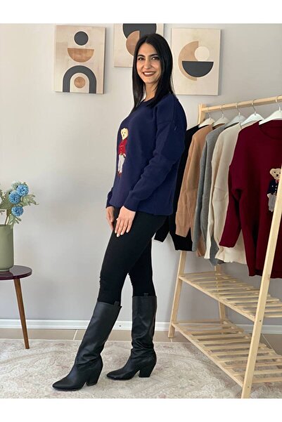 YusGos Women's Teddy Bear Crew Neck Knit Sweater