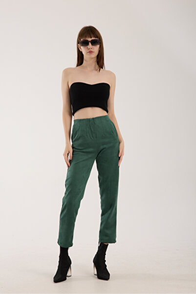 TheyYou Παντελόνι από ύφασμα σουέτ με ελαστική μέση - Παντελόνι από σουέτ με πλισέ ελαστική μέση