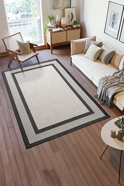Deseneva 1149 Bej-Siyah Sisal Jüt Halı Modern Yıkanabilir Toz Vermez Antialer...