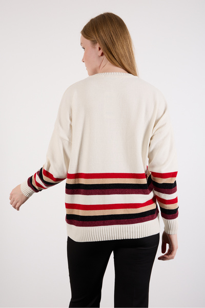 Clothes Fast Women's White Striped Crew Neck Chenille Velvet Knitwear Sweater