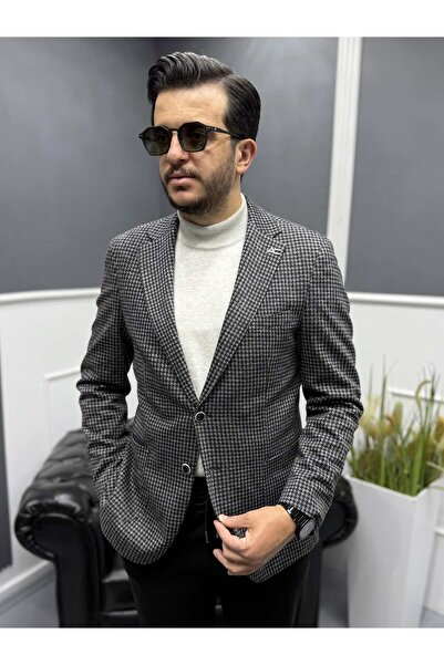 Avni Ceylan Italian Style S Slim Fit Houndstooth Pattern Men's Blazer Jacket