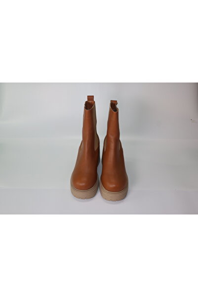 Moli Taba Rengi Kalın Krem/Bej Tabanlı Chelsea Bot | Elastik Yan Detaylı Yüksek Platform Bot