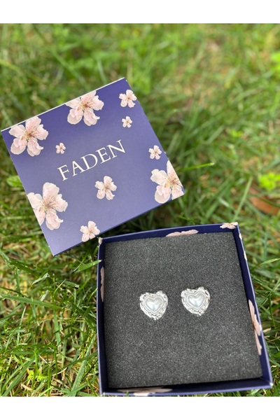 faden official 2 adet Gümüş kalp ortası inci tak-çıkar düğme