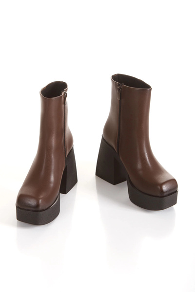 MFT AYAKKABI Women's Brown High Heeled Zippered Boots