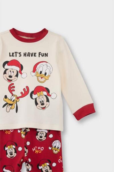 DeFacto Baby Boy Disney Mickey & Minnie Christmas Themed Pajama Set Long Sleeve Top Long Bottom (25 Wn)