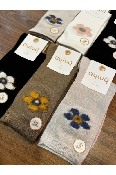 Aytuğ Premium Women's Bamboo Stitch-Free Comfortable Embroidered Socks 6-Pack