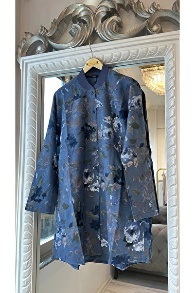 Invee Товста лляна сорочка з квітковим візерунком - синя