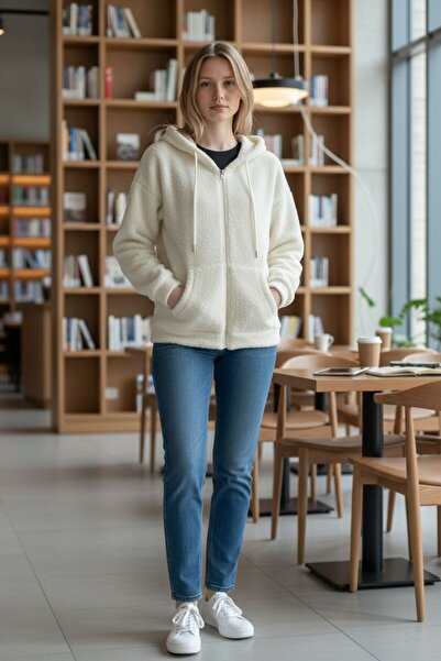 NewCabin Women's Plush Zippered Hooded Fleece Sweatshirt – Soft Textured Comfortable Oversized Models