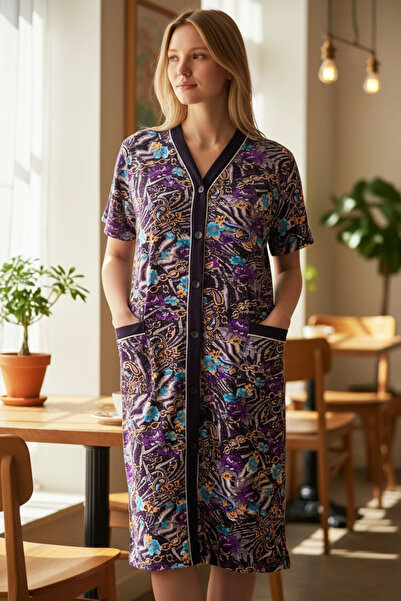 Star Fashion Capot dama de casa, cu maneca scurta, cu cordon in talie