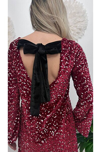 GLAMSI Velvet dress with sequins and oversized bow