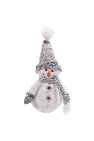 takı tutkum New Year's Ecru Furry Pink Hat Snowman Decoration Figurine Orname...