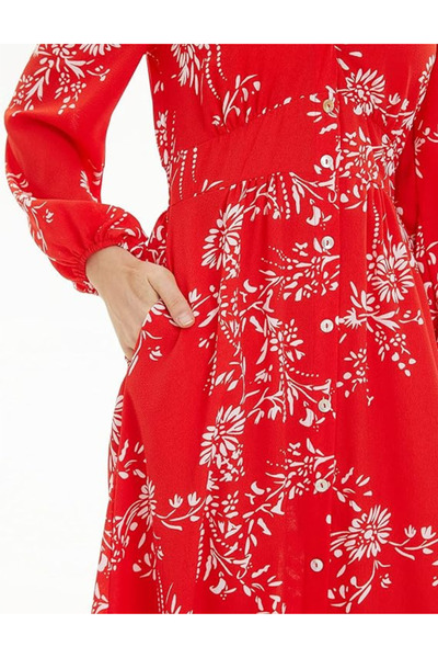 OEM Boho Midi Dress with Long Sleeves, V-Neck, Floral Print, Ideal for Fall or Summer, Size M