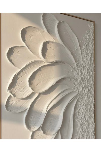 Atölye Pina El Yapımı Texture Art Kabartma Tablo Abstract Modern Beyaz Rölyef Duvar Dekoru – 3D Doku Tasarımı