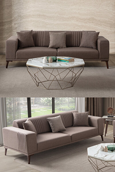 EDSY HOME Regnar 3'lü Koltuk Kahverengi