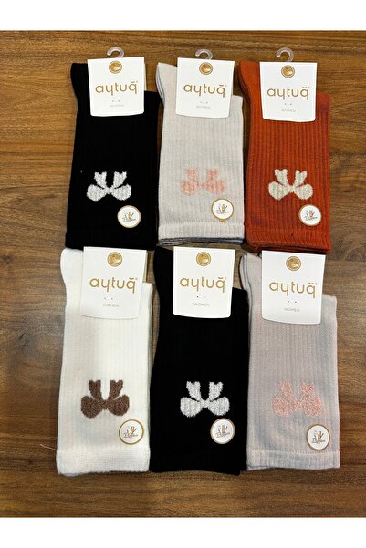 Aytuğ Premium Women's Bamboo Stitch-Free Embroidered Comfort Socks 6-Pack