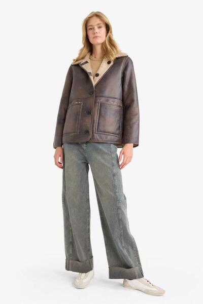 DeFacto Double-Sided Regular Fit Polo Collar Faux Fur Lined Coat (25 Wn)