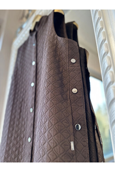 Invee Quilted Long Vest - Brown