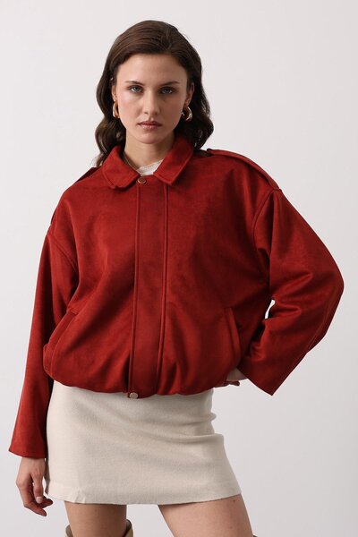 MODA Süet Bomber Ceket - Bordo