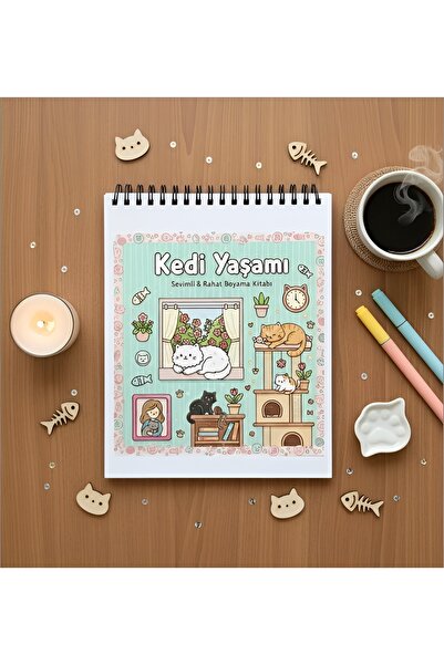 M&H Coloring Kedi Yaşamı - 21x21 cm Boyama Kitabı, Çocuk ve Yetişkinler için