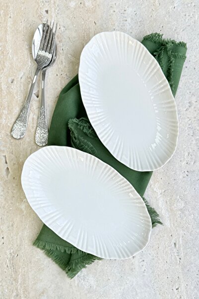 porselenden Aura Cream 2-Piece 25 cm Premium Porcelain Medium Size Boat Presentation Serving Set