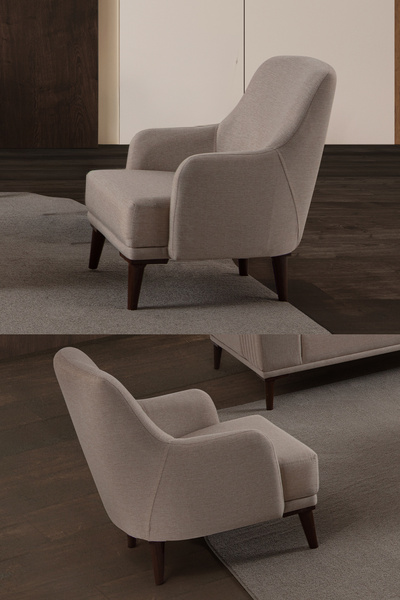 EDSY HOME Regnar Keten Berjer Sütlü Kahve Tekli Koltuk