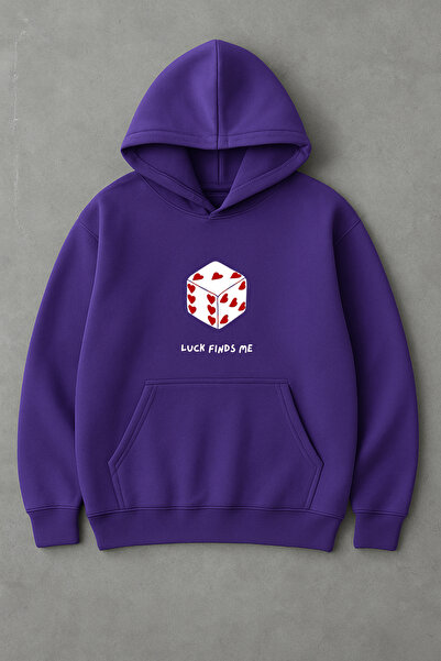 LORVEX سويت شيرت Luck Finds Me Front Print قصة فضفاضة للجنسين بغطاء رأس