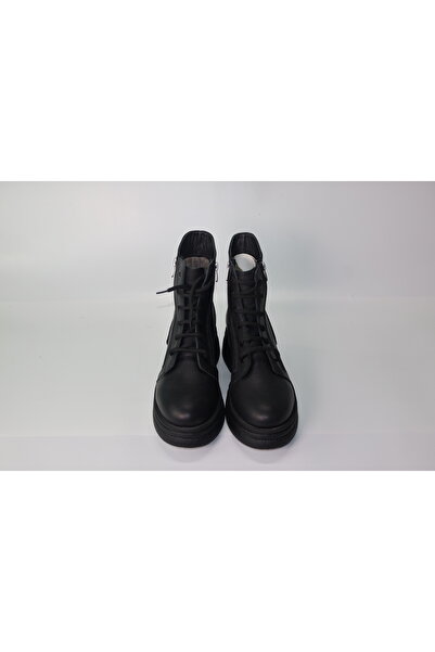 Moli Siyah Dokulu/Mat Deri Görünümlü Bağcıklı Fermuarlı Postal Bot | Klasik G...