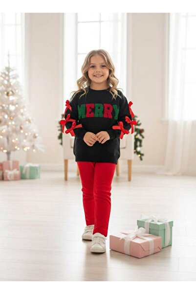 ARBİ kids Girl's Suzene Embroidery Bow-Knot Merry Stretch Fabric Two-Thread Suit Without Sharding