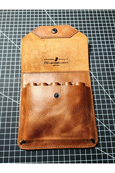 FH LEATHER GOODS Genuine Leather Handmade Pen Holder – Capacity for 5 Pens (Personalization Required)