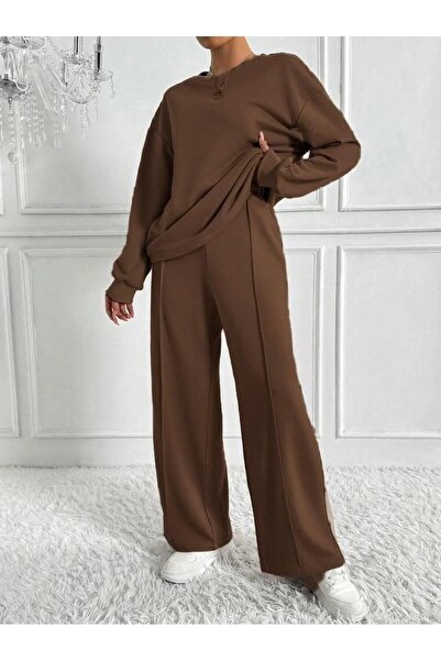 LUSHN Women's Plus Size Crew Neck Leg Seam Detail 3 Thread Hijab Double Suit