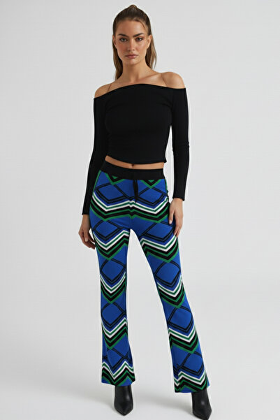 armonika Women's Black Tie-Waist Colorful Knitwear Pants Arm-26K136022