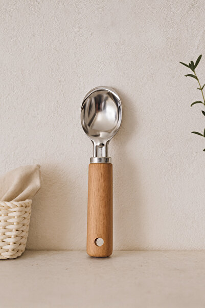 Bohemian Natural Wooden Handle Stainless Steel Ice Cream Spoon