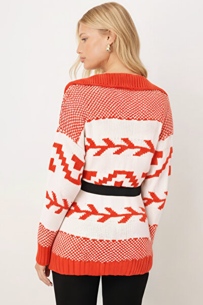 armonika Women's Orange Belted Knit Cardigan Arm-26K136043