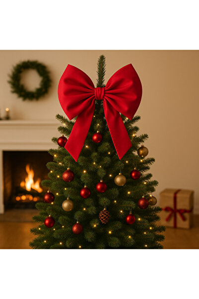 Beige & Stone Ribbon Medium Christmas Tree Ornament Christmas Red Bow 37X40Cm
