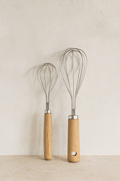 Bohemian Natural Wooden Handle Stainless Steel 2-Piece Whisk Set