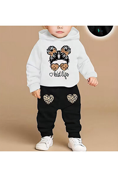 CACTUS COLLECTION Hooded Sweatshirt Children's Bottom Top Set 3 Thread Cotton Leopard