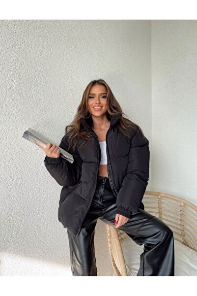 OVERİSE Kadın Siyah Oversize Şişme Mont