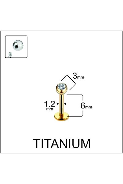 Rupen Kraft %100 G23 Titanyum Tek Taş Kristal Top 3mm x 6mm x 1.2mm Altın Tit...