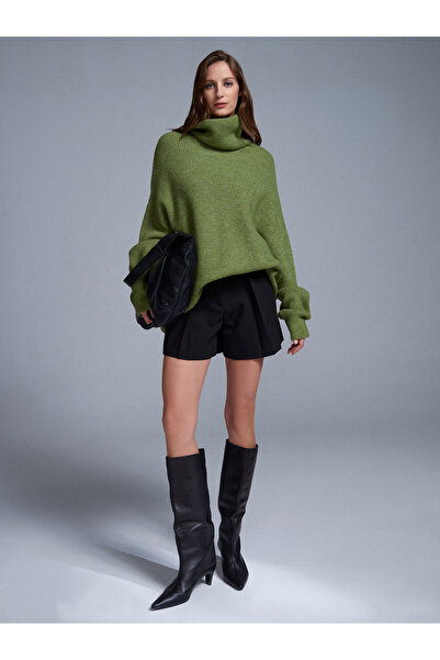 Dilvin 2268 Turtleneck Oversized Sweater-Light Green