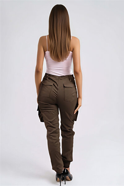 armonika Women's Khaki Pockets Stone Detailed Cargo Pocket Pants Arm-26K136020