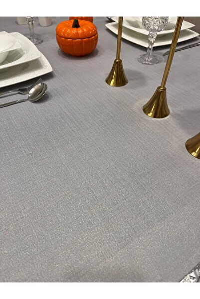 Zeren Home Lotus Lace Detailed Carefree Tablecloth, Handcrafted French Lace, Silvery Gray