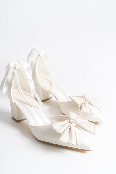 FOLLOWIN Women's Pearl Bracelet Stone Bow Wedding Bridal Shoes 6 cm - Bridal Luxury