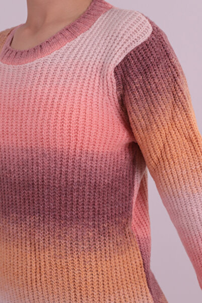 armonika Women's Dusty Rose Crew Neck Colorful Knitwear Dress Arm-26K136029